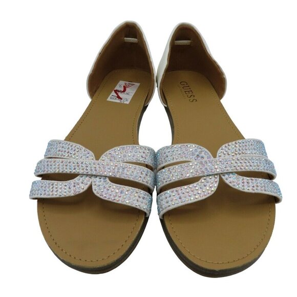 Guess Womens 8 ELIZE Iridescent Rainbow Rhinestone Flat Sandals Faux Leather - Picture 2 of 8